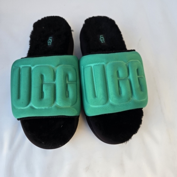 UGG Maxi Graphic Platform Slide Sandals  Black/Emerald Green Size 7 - Picture 6 of 14